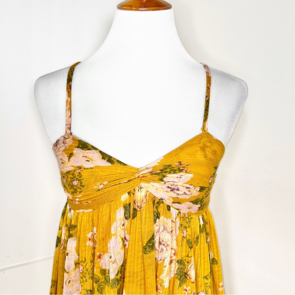Free People Floral Print Yellow Draped High Low Sleeveless Boho Babydoll Top - Picture 3 of 14